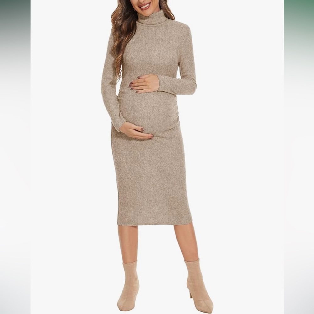 Elegant Tan Maternity Dress